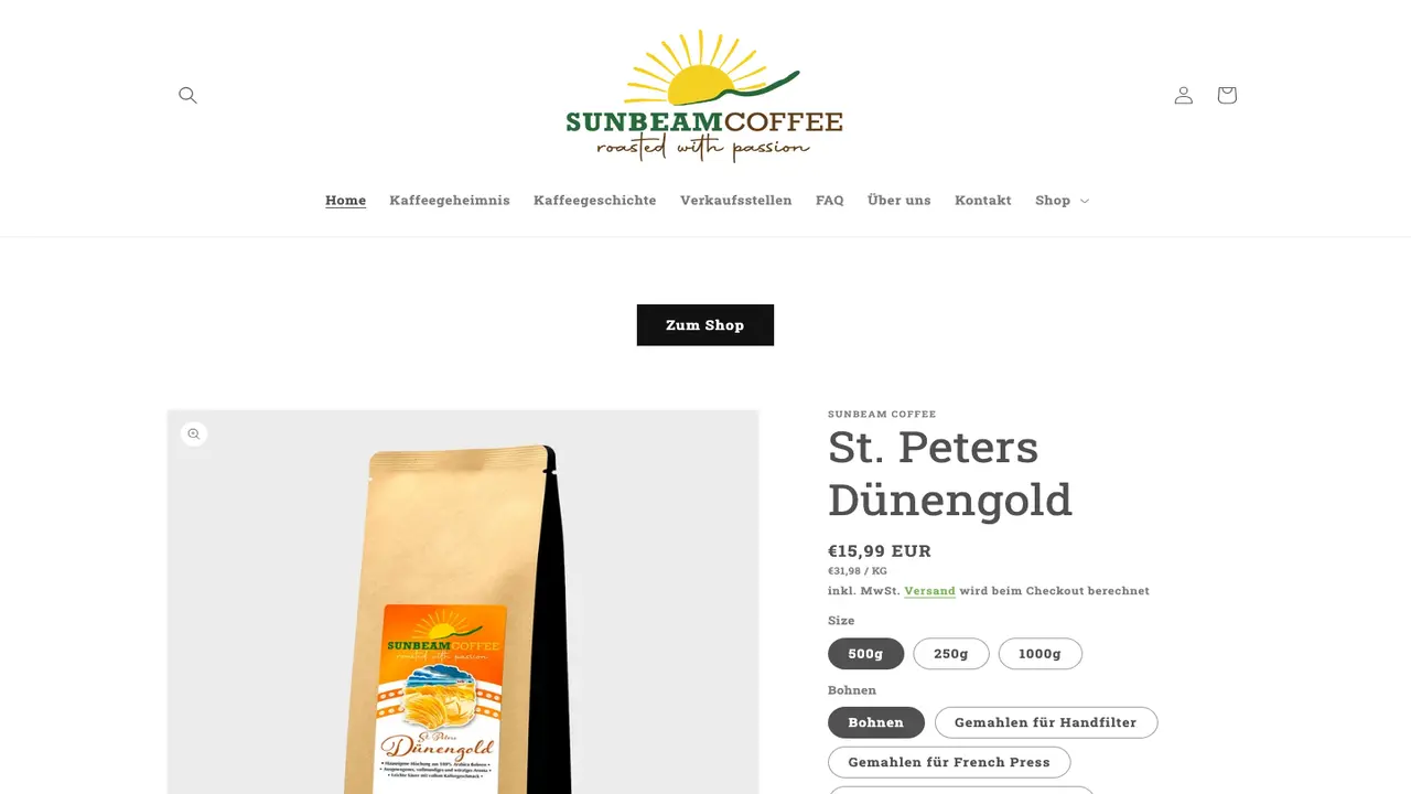 Website der Sunbeam Coffee GmbH