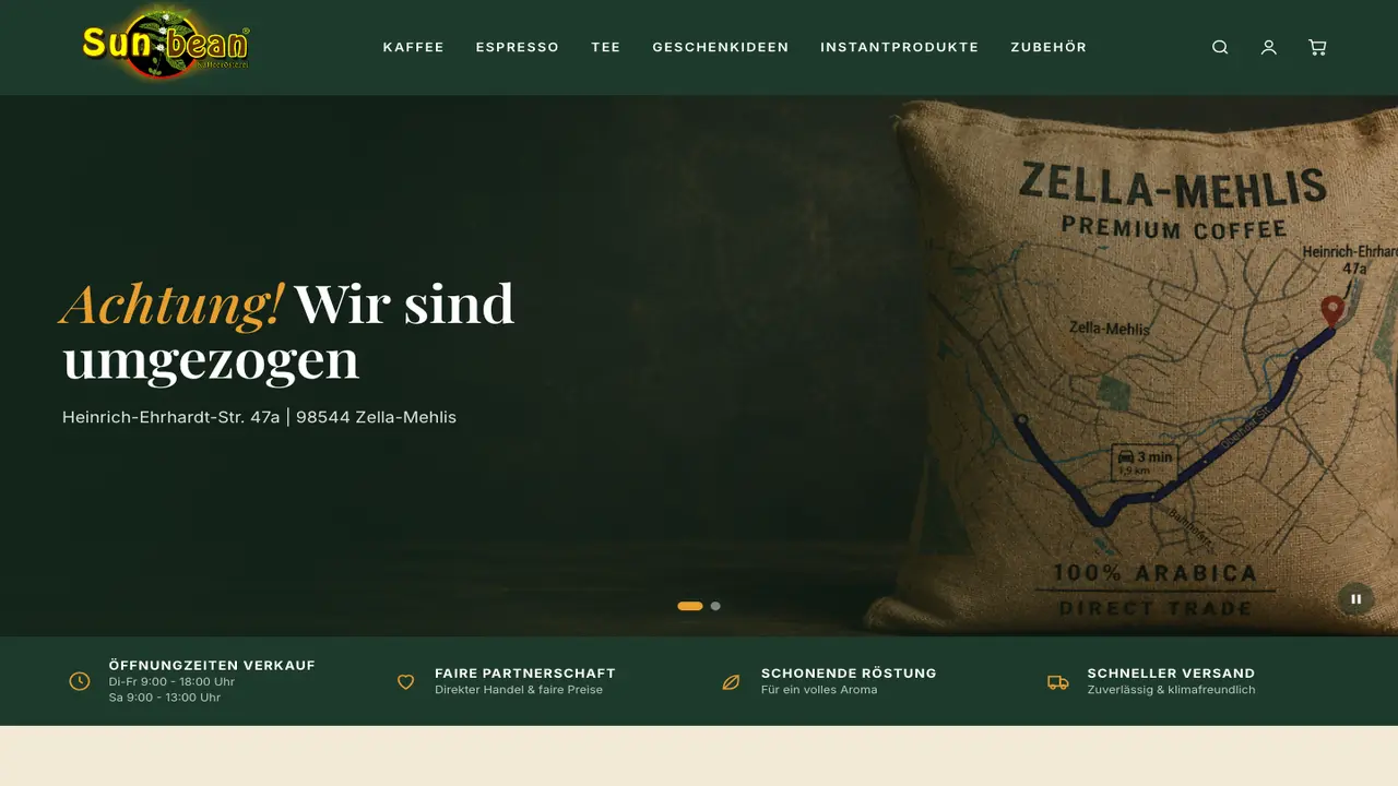 Website der Sunbean Kaffeerösterei