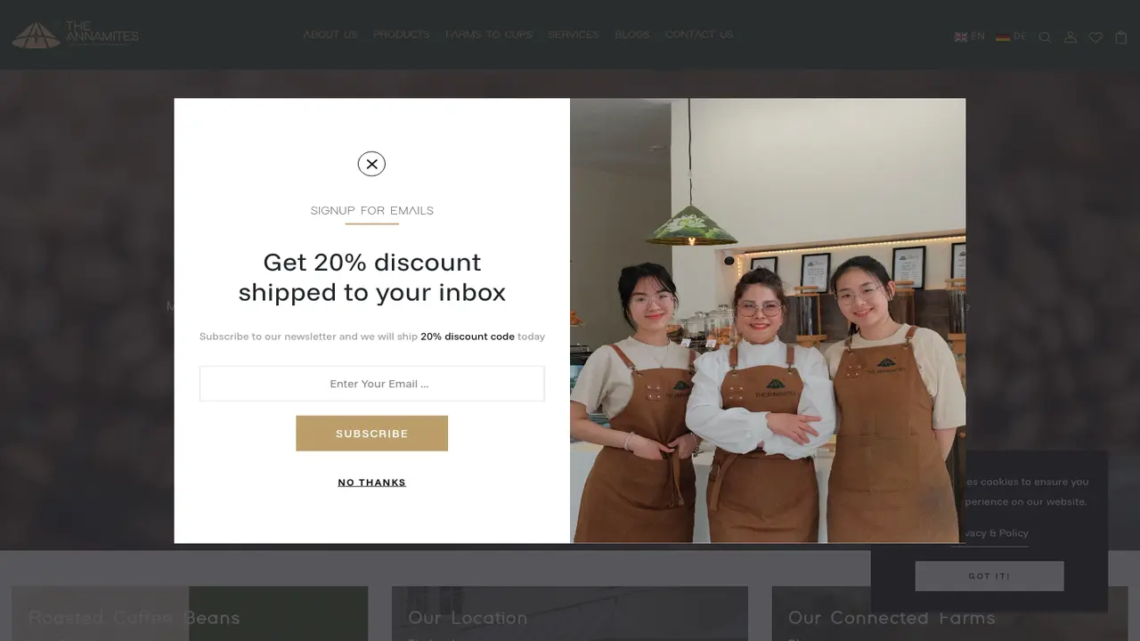 Website der The Annamites Coffee Roasters