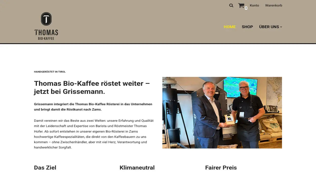 Website der Thomas Bio-Kaffee