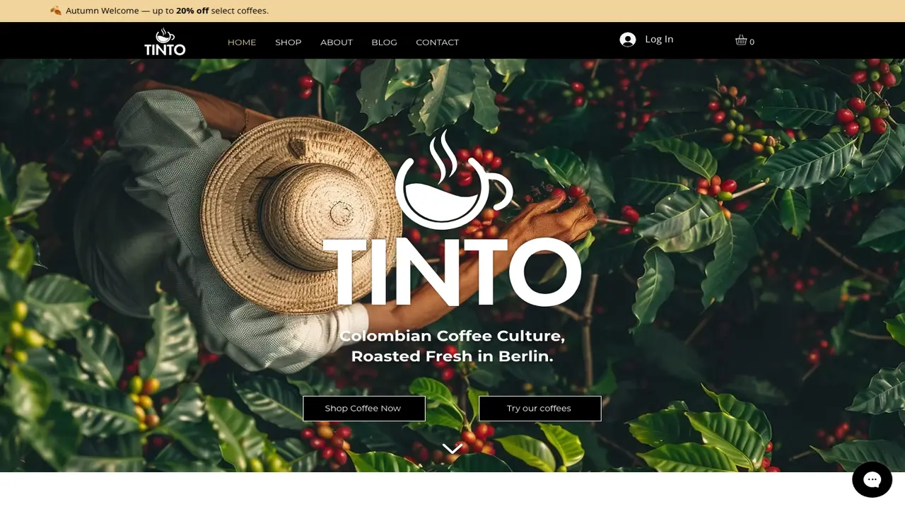 Website der Tinto Coffee Experience