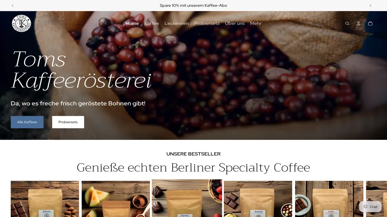 Website der Toms Coffee Roasters Ridder Schwarz GbR