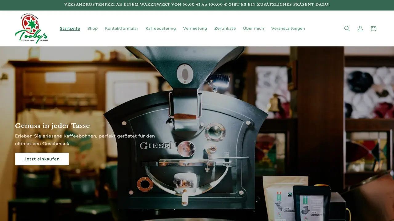 Website der Tooby´s Kaffeerösterei & Café