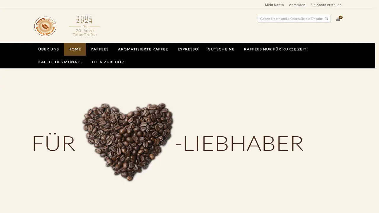 Website der Tork`s Coffee Kaffeerösterei Thorsten Mücke