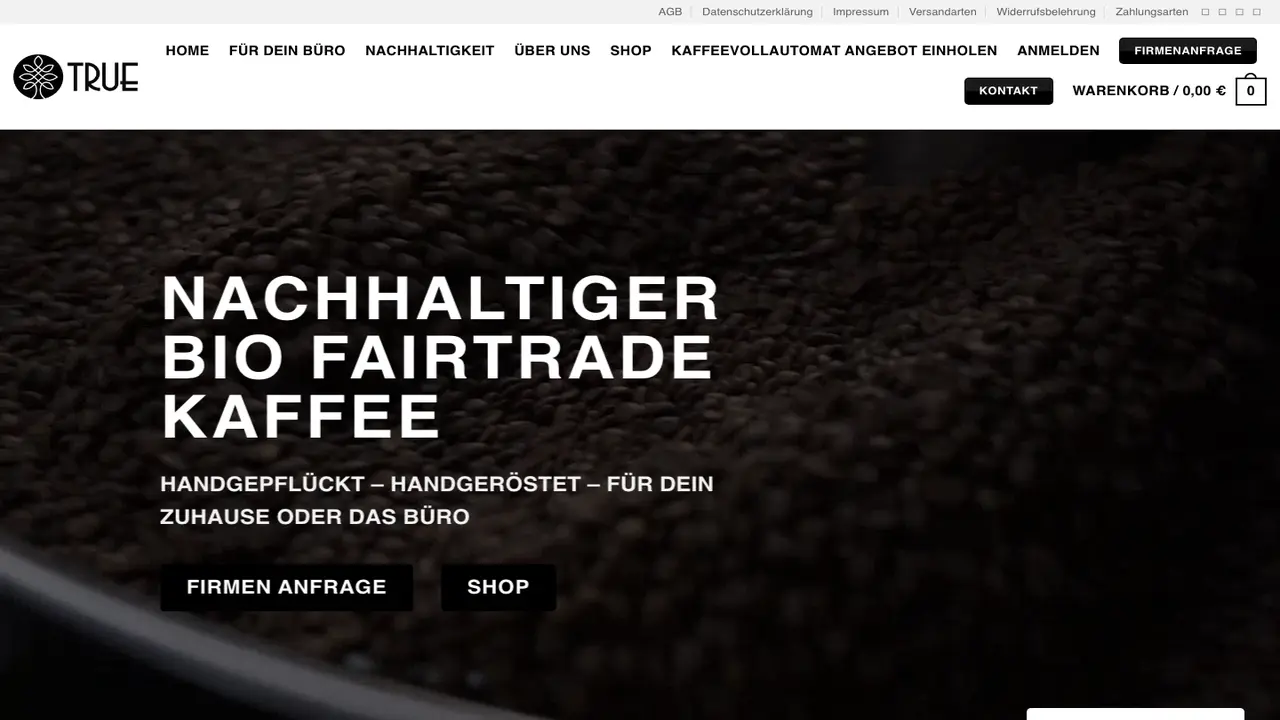 Website der TRUE Coffee