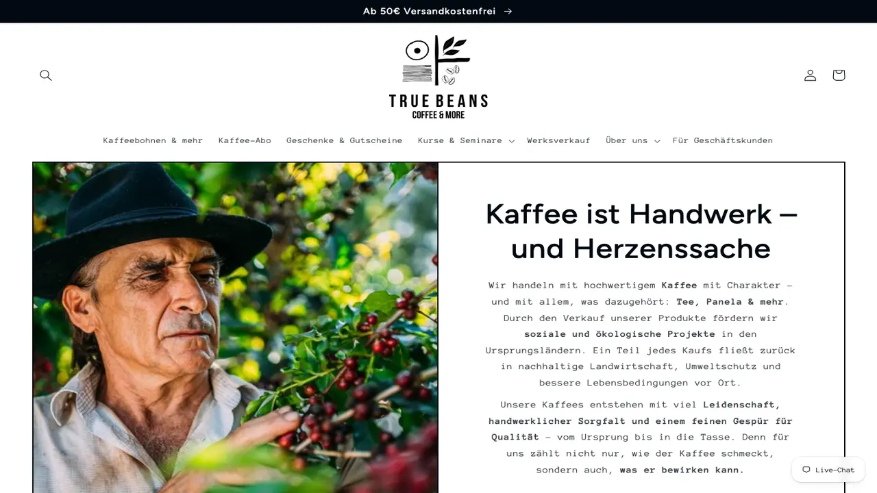 Website der Truebeans Specialty Coffee