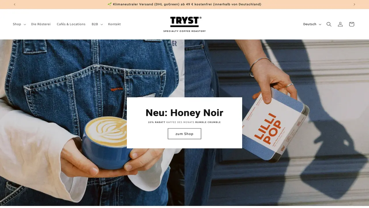 Website der TRYST® Coffee Berlin | The Roastery