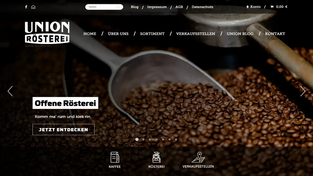 Website der UNION Rösterei