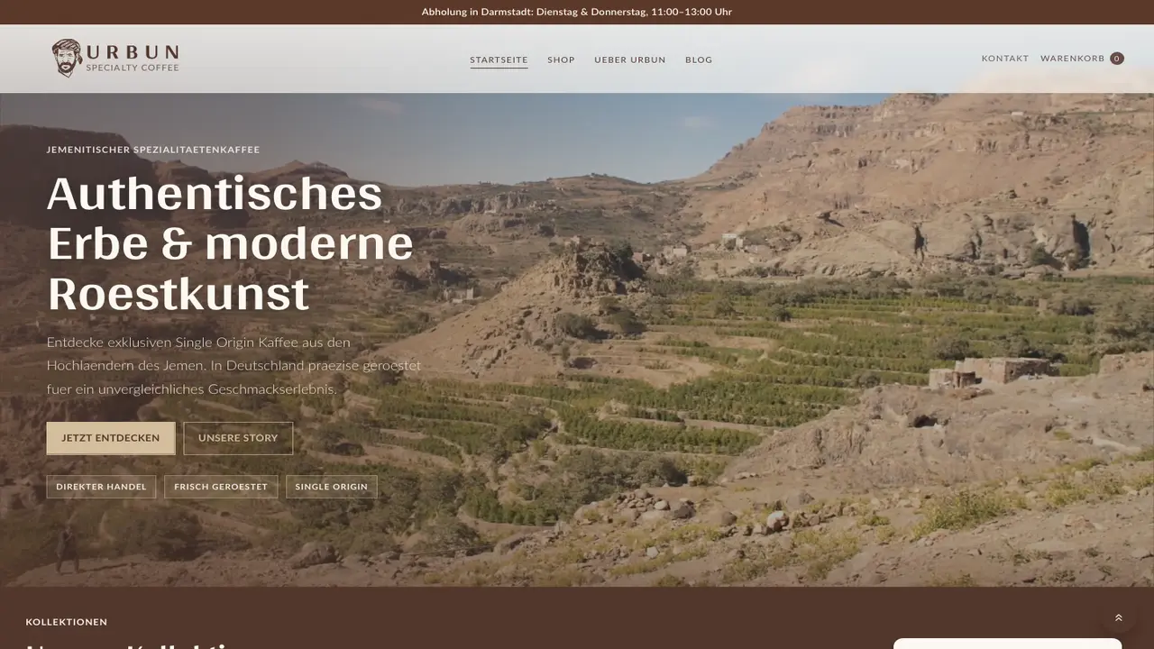 Website der URBUN Kaffeerösterei