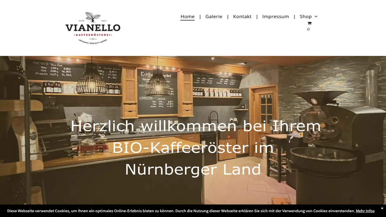 Website der Vianello Kaffeerösterei