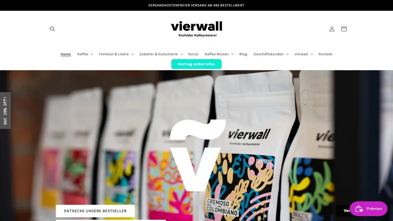 Website der vierwall | Krefelder Kaffeerösterei
