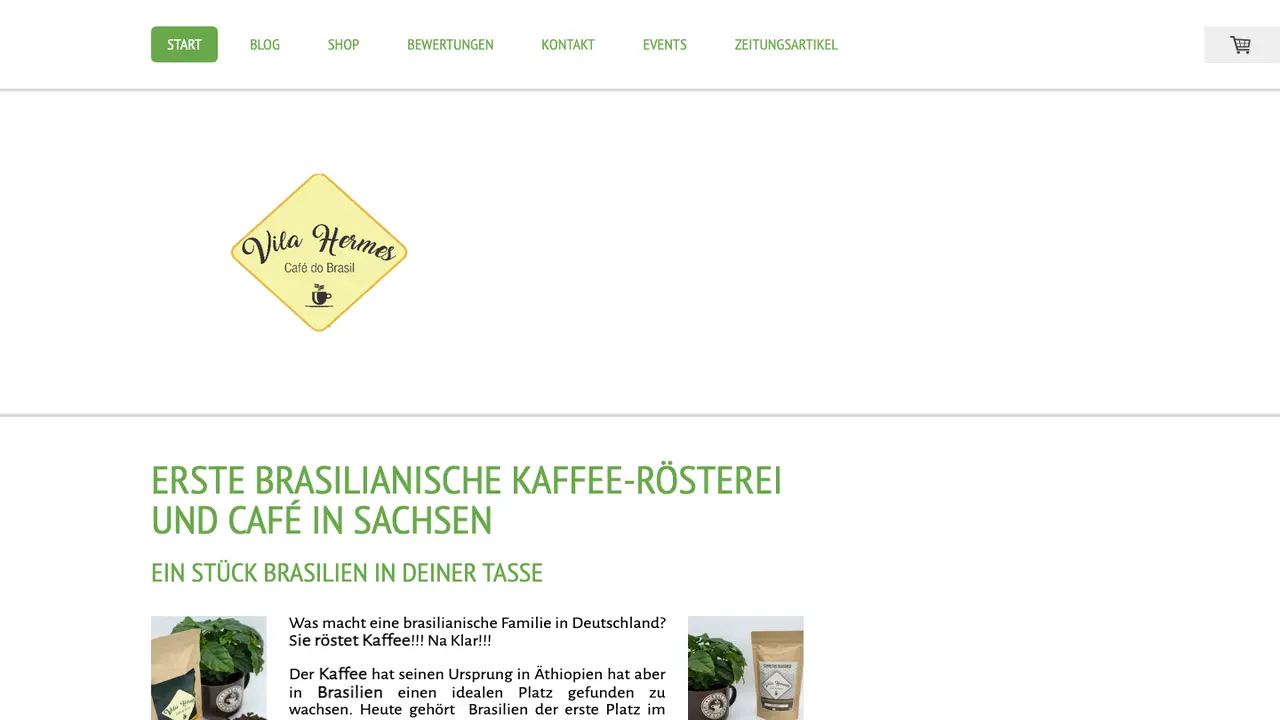 Website der Vila Hermes Café do Brasil - Wolkenburg