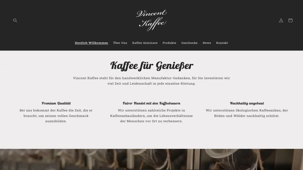 Website der Vincent Kaffee