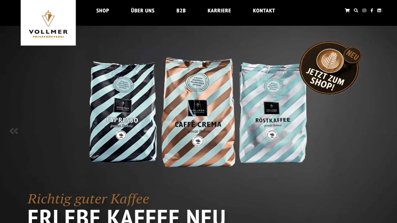 Website der Vollmer Kaffee GmbH