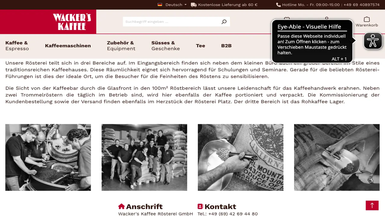 Website der Wackers Kaffeerösterei GmbH