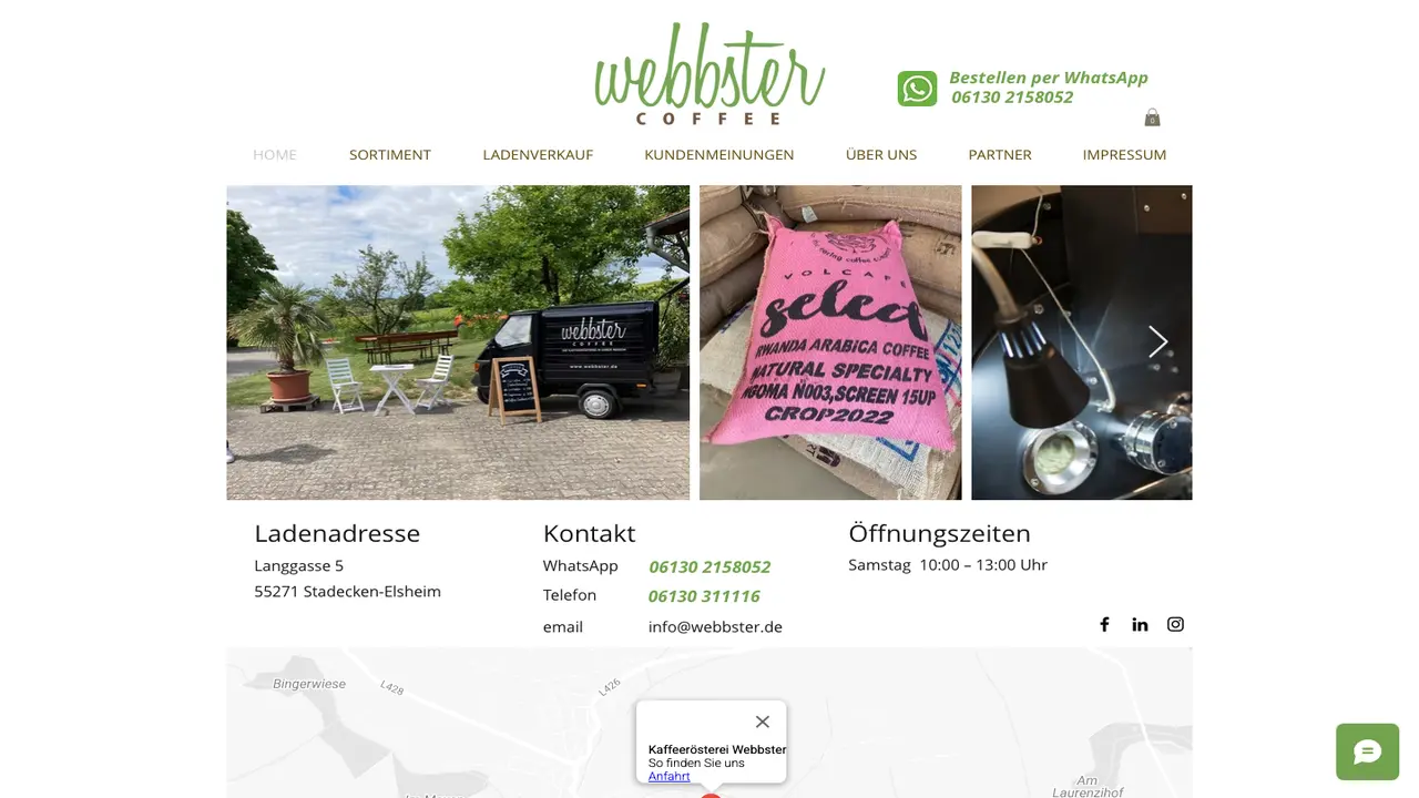 Website der WEBBSTER COFFEE - Kaffeerösterei