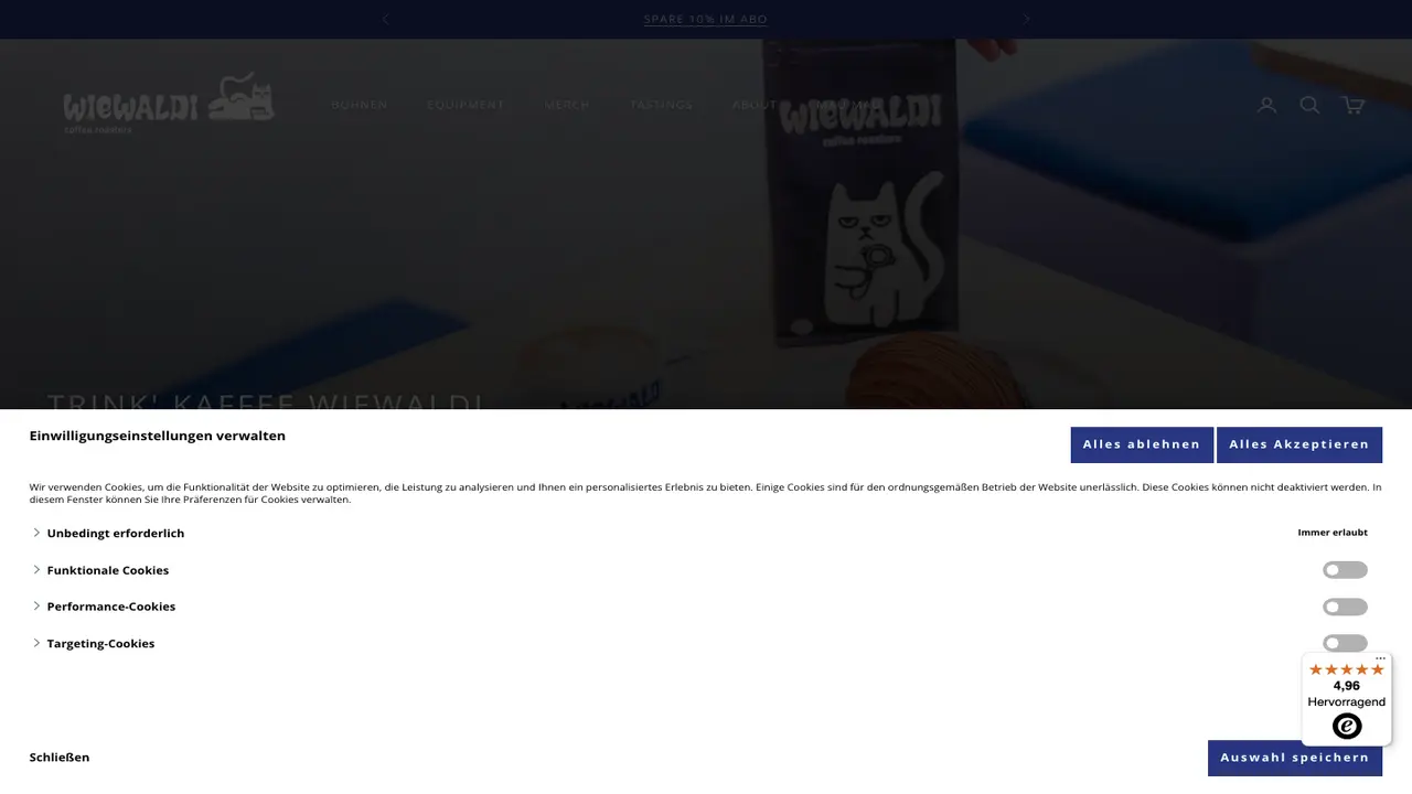 Website der WIEWALDI coffee roasters