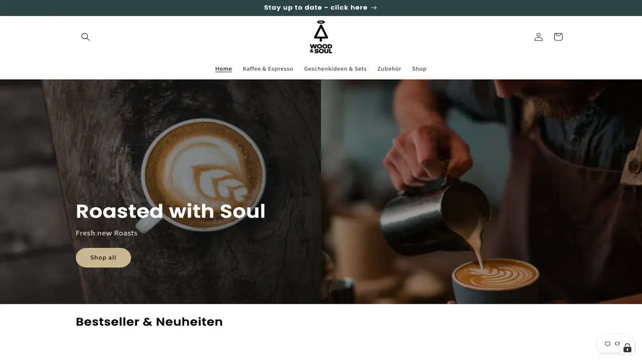 Website der Wood & Soul Coffee Roasters