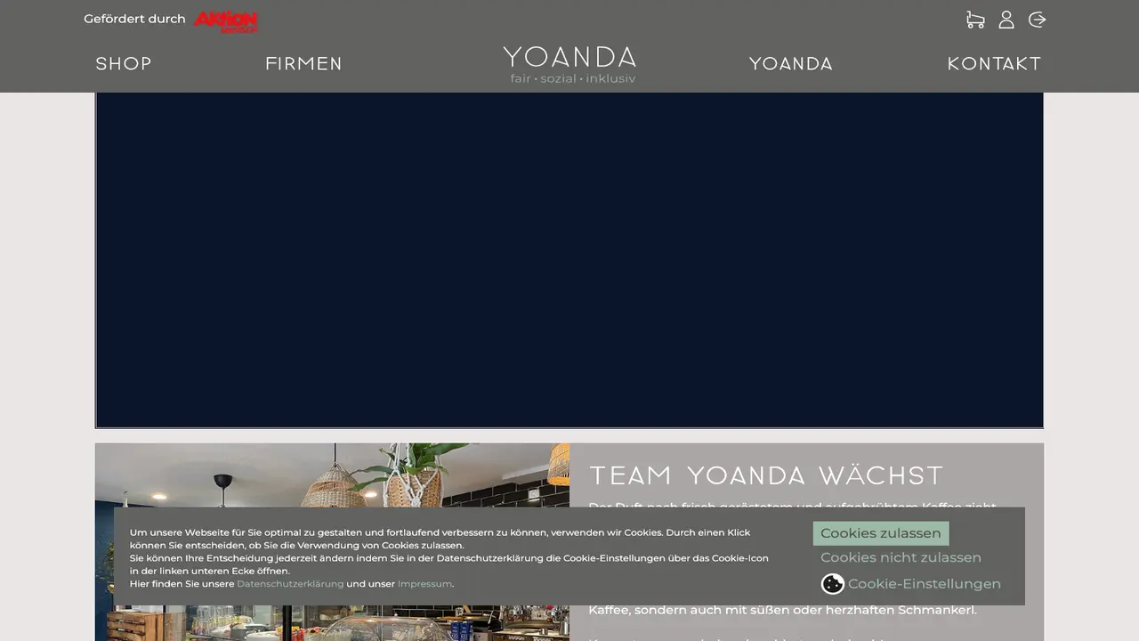 Website der YOANDA Kaffeerösterei