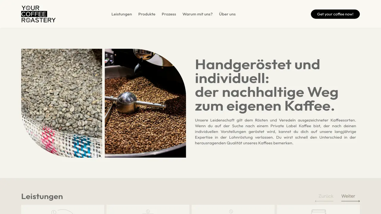 Website der Your Coffee Roastery