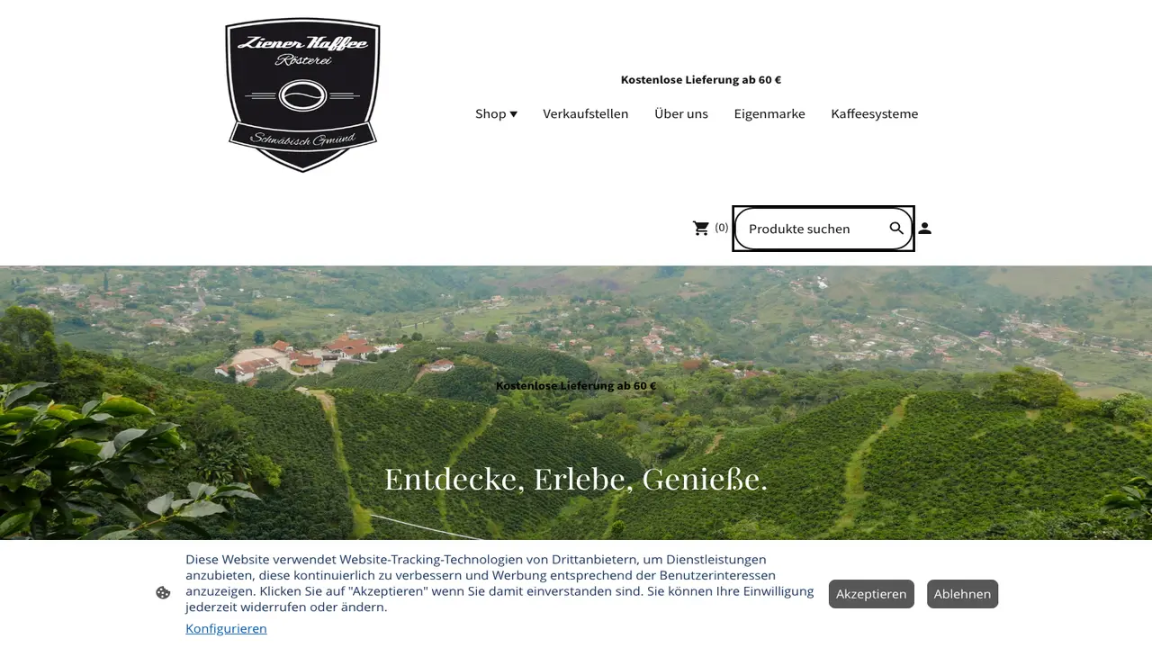 Website der Ziener Kaffee Rösterei