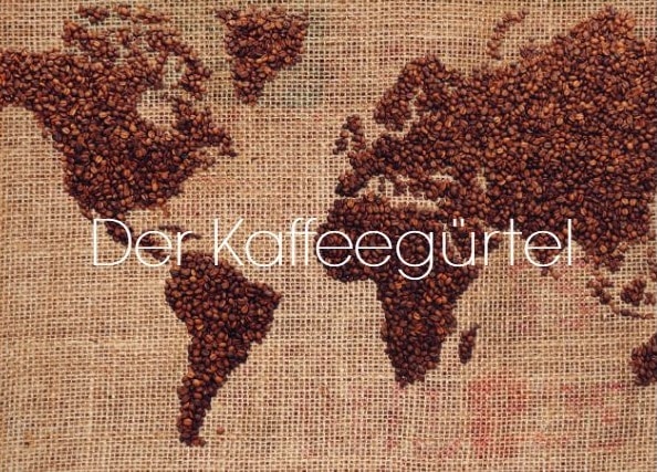 Kaffeesack mit Weltkarte aus Kaffeebohnen und Schriftzug Kaffeeguertel