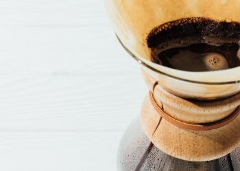 Closeup shot of alternative coffee in chemex with filter cone