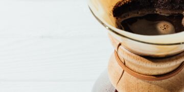 Closeup shot of alternative coffee in chemex with filter cone