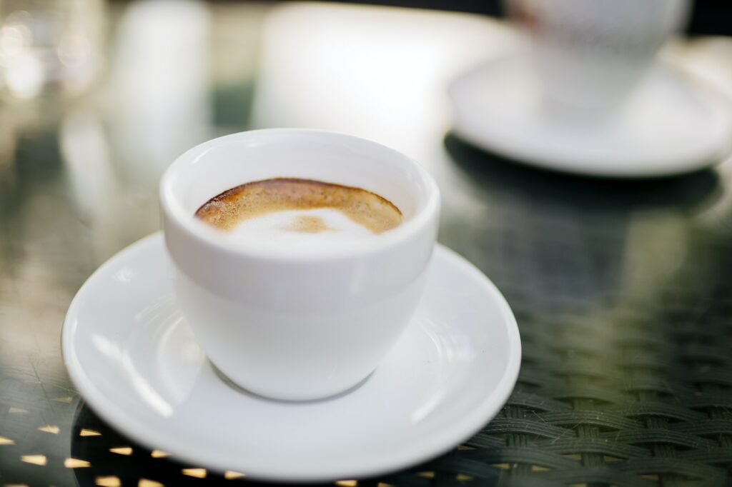 Espresso on table outdoors