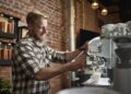 Man preparing espresso in a cafe