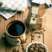 coffee with coffee beans and coffee maker