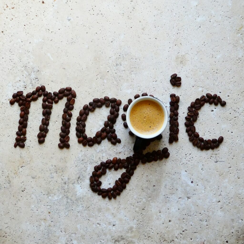 Magic,coffee art on stone table