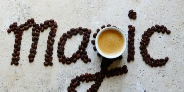 Magic,coffee art on stone table