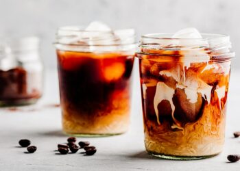 Almond Milk Cold Brew Coffee Latte in glass jars