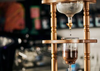 alternative way of espresso brewing, cold water dripping on ground coffee in cold brew coffee maker