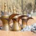 Arabic traditional coffee pots, hospitality drink in Arabic culture, UAE heritage concept
