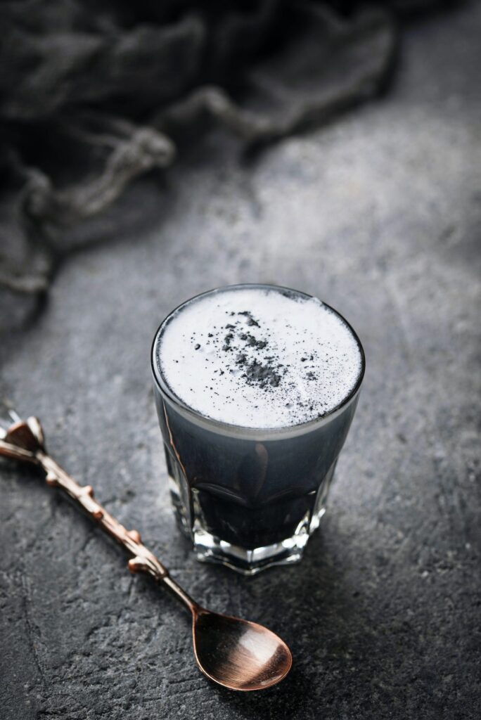 Black charcoal latte. Detox drink.