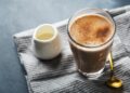 Chai latte in glass with milk