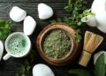 Concept of japanese tea with matcha on wooden table