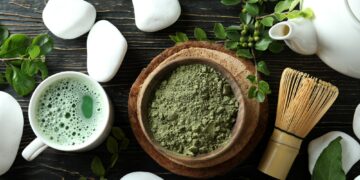 Concept of japanese tea with matcha on wooden table