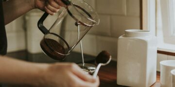 French press coffee for breakfast in the kitchen