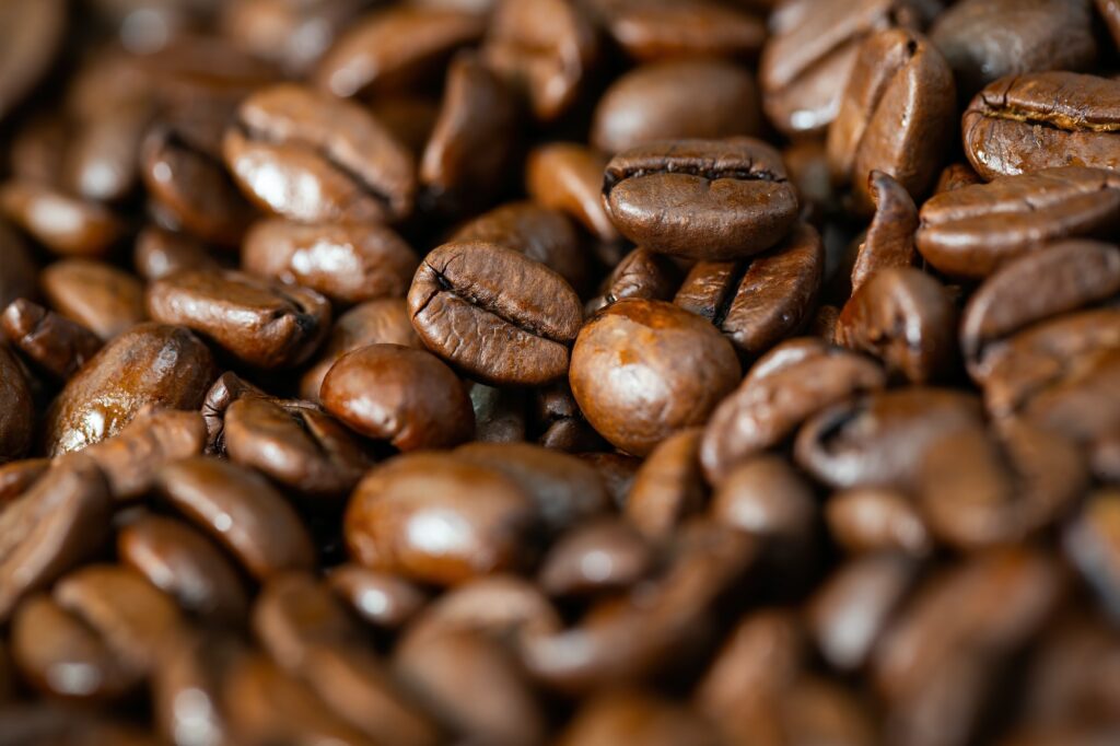 Fullframe of dark roasted coffee beans from close up