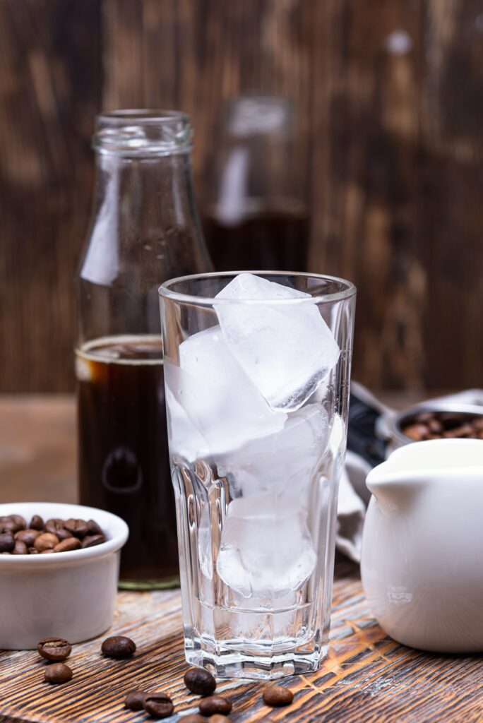 Glass with ice for cold brew coffee
