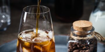Ice coffee in a tall glasses