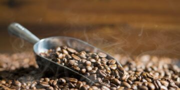 Roasted coffee beans.