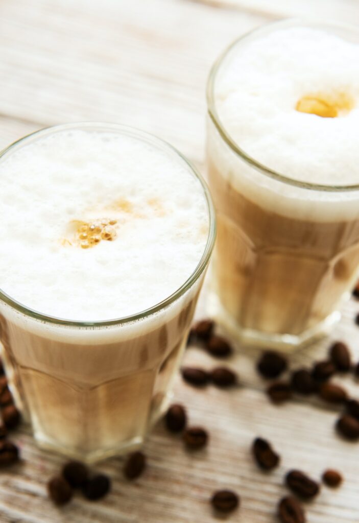 Two glasses of latte coffee