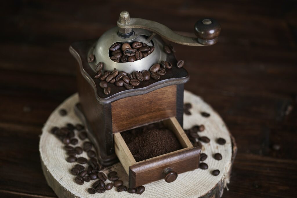 Wooden and old fashioned coffee mill