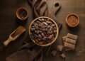 Concept of fresh and aromatic food - cacao beans