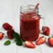 Jar with strawberry smoothie