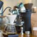 Third wave coffee brewing method: V60 coffee dripping iview from a vintage coffee shop.